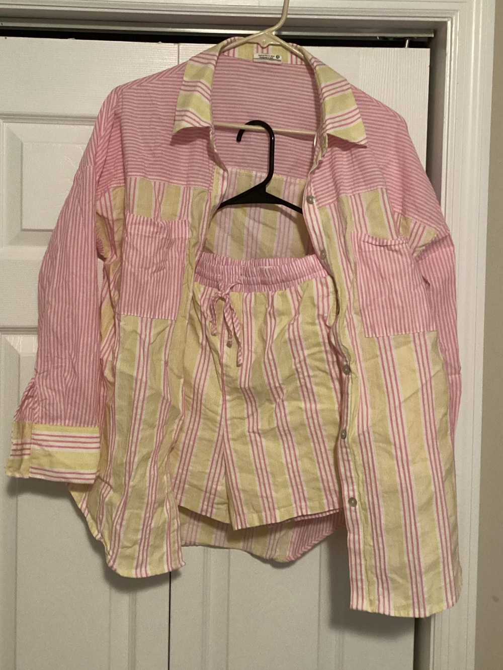 Pink & Cream Striped Women’s Button-Up Set